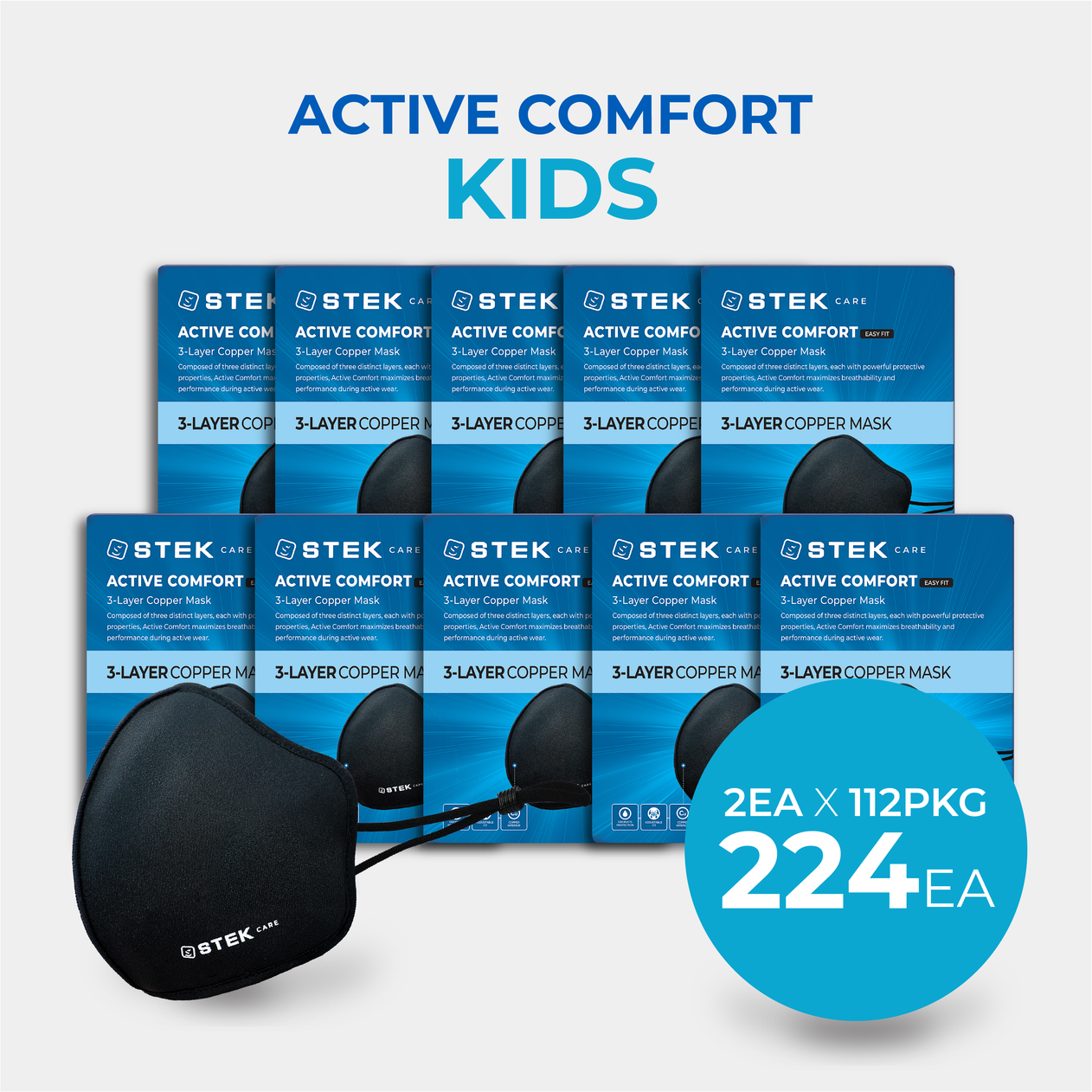 [Free Shipping] Active Comfort Kids Mask 224EA - stekcare