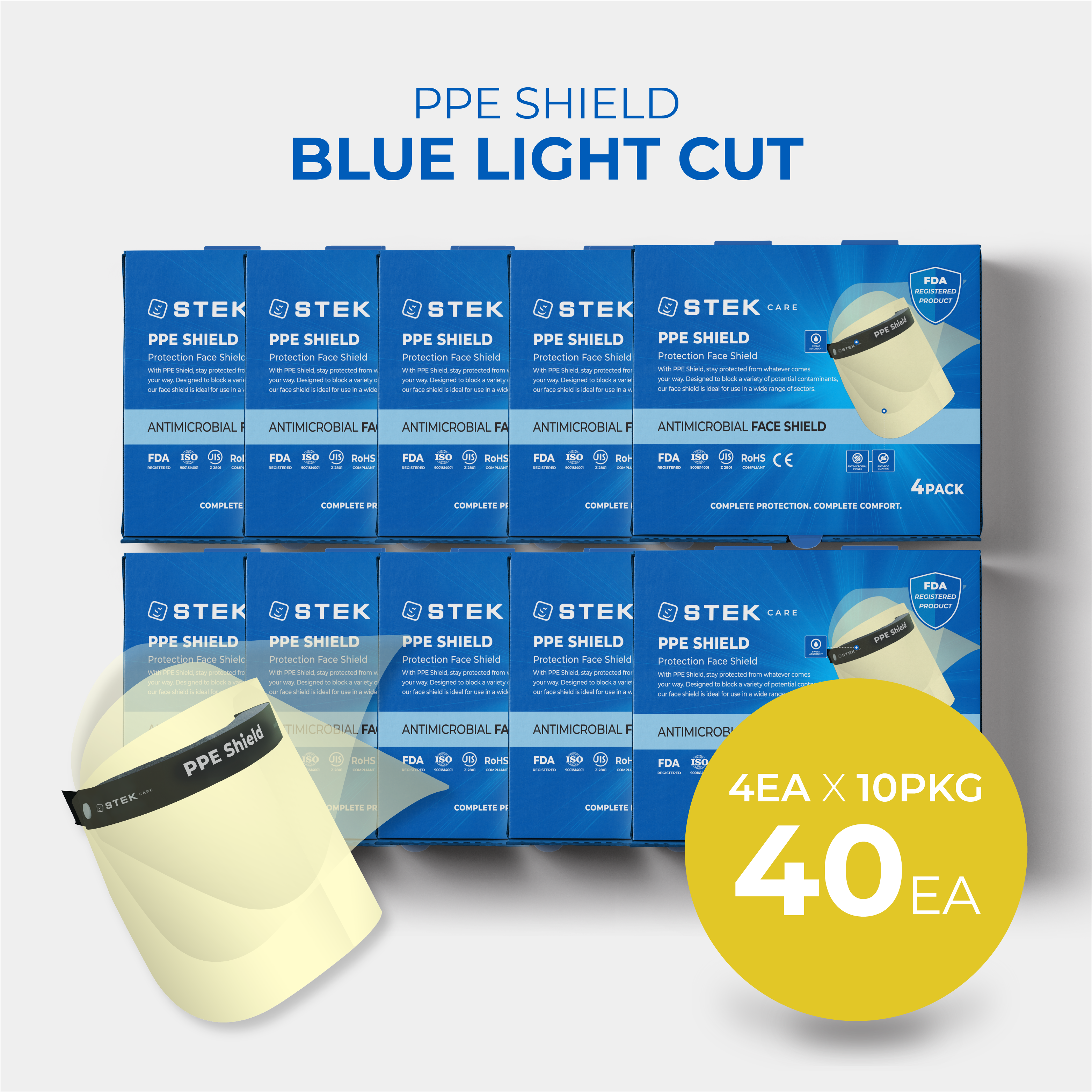 [Free Shipping] 1month Reusable  Face Protection Safety Shield Blue light cut 40EA - stekcare