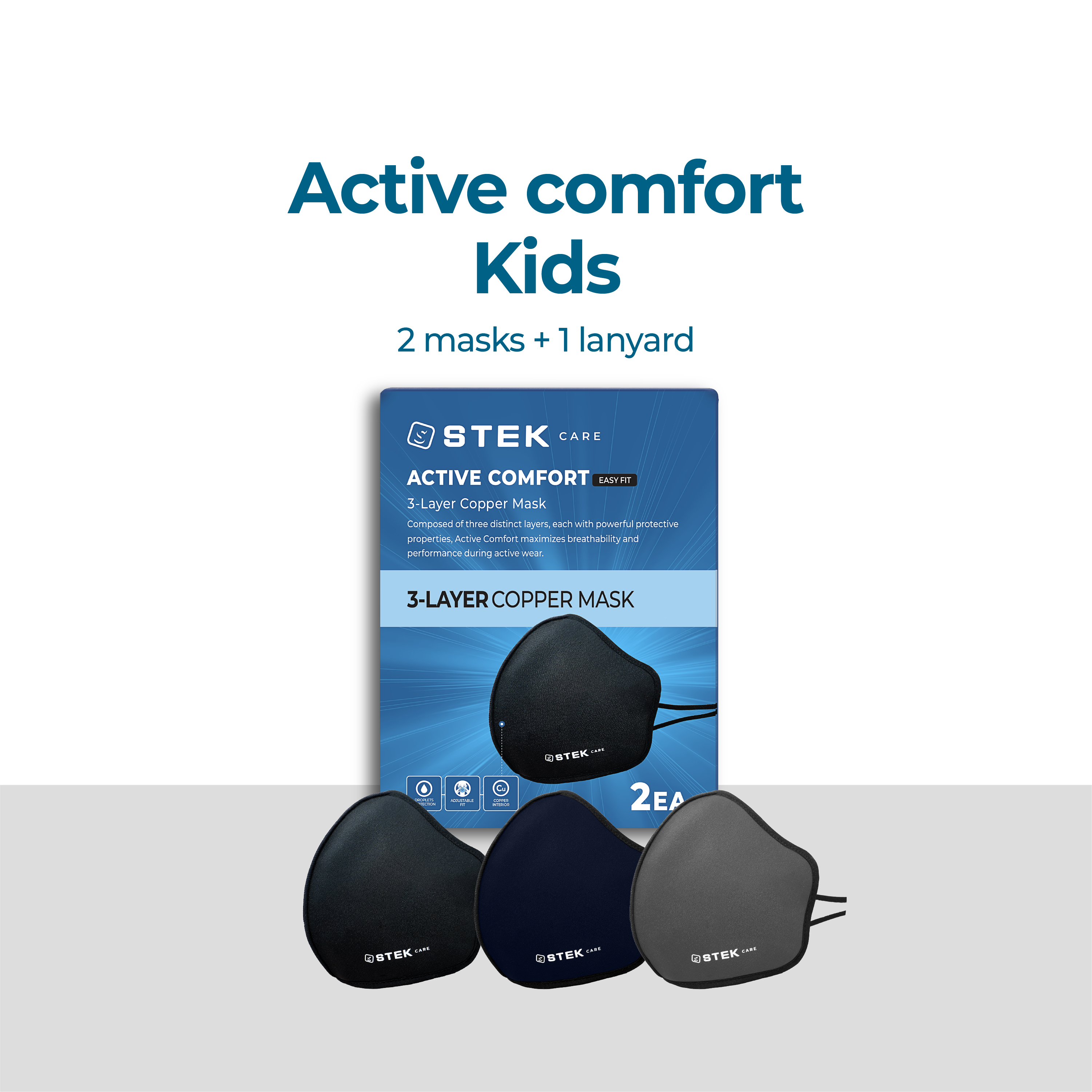 [4 Pack] Active Comfort Kids Mask 8EA - stekcare